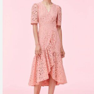 Rebecca Taylor Pink Eyelet Clover Embroidered Silk Cotton Blend Dress size 6